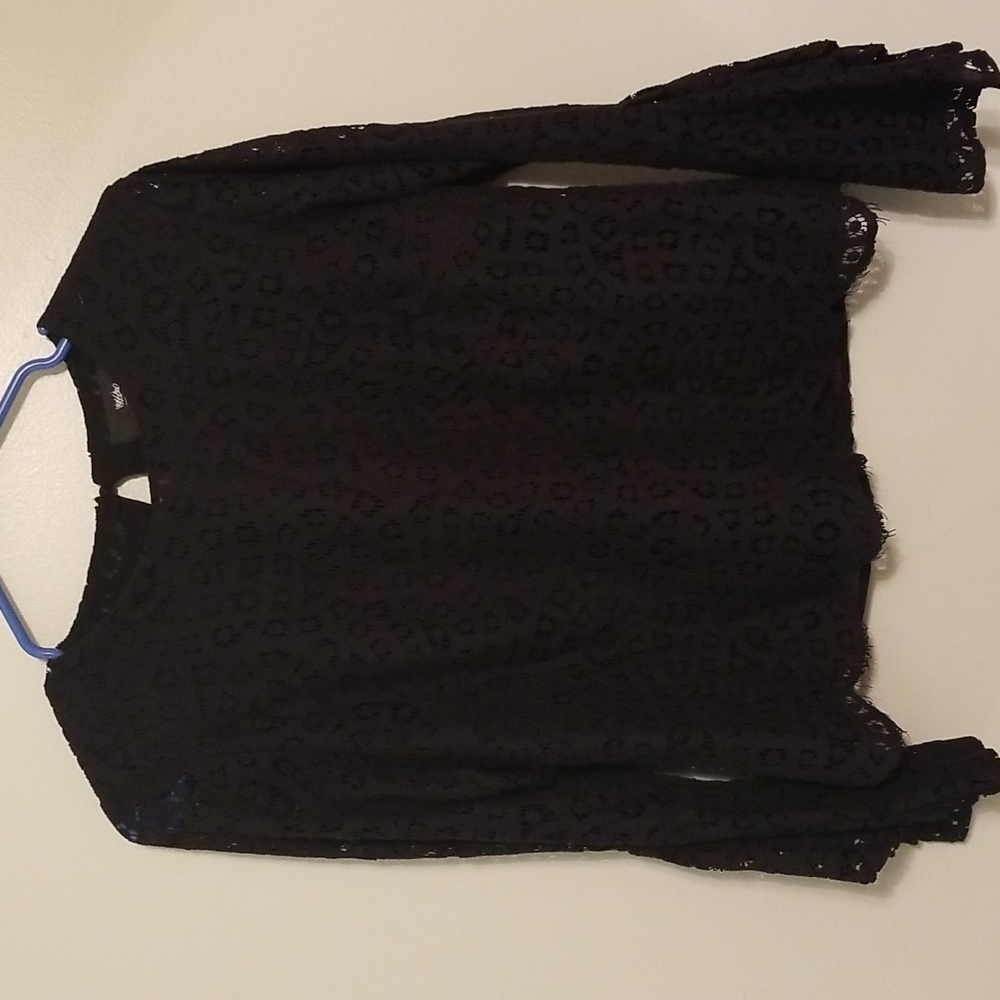 Black Lace Long Bell Ruffle Sleeve Blouse
